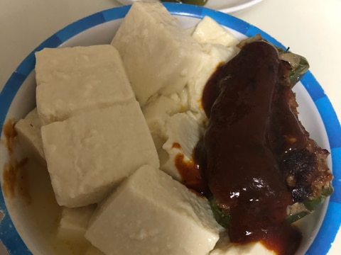 パパ師匠飯　ピーマンの肉詰め豆腐丼